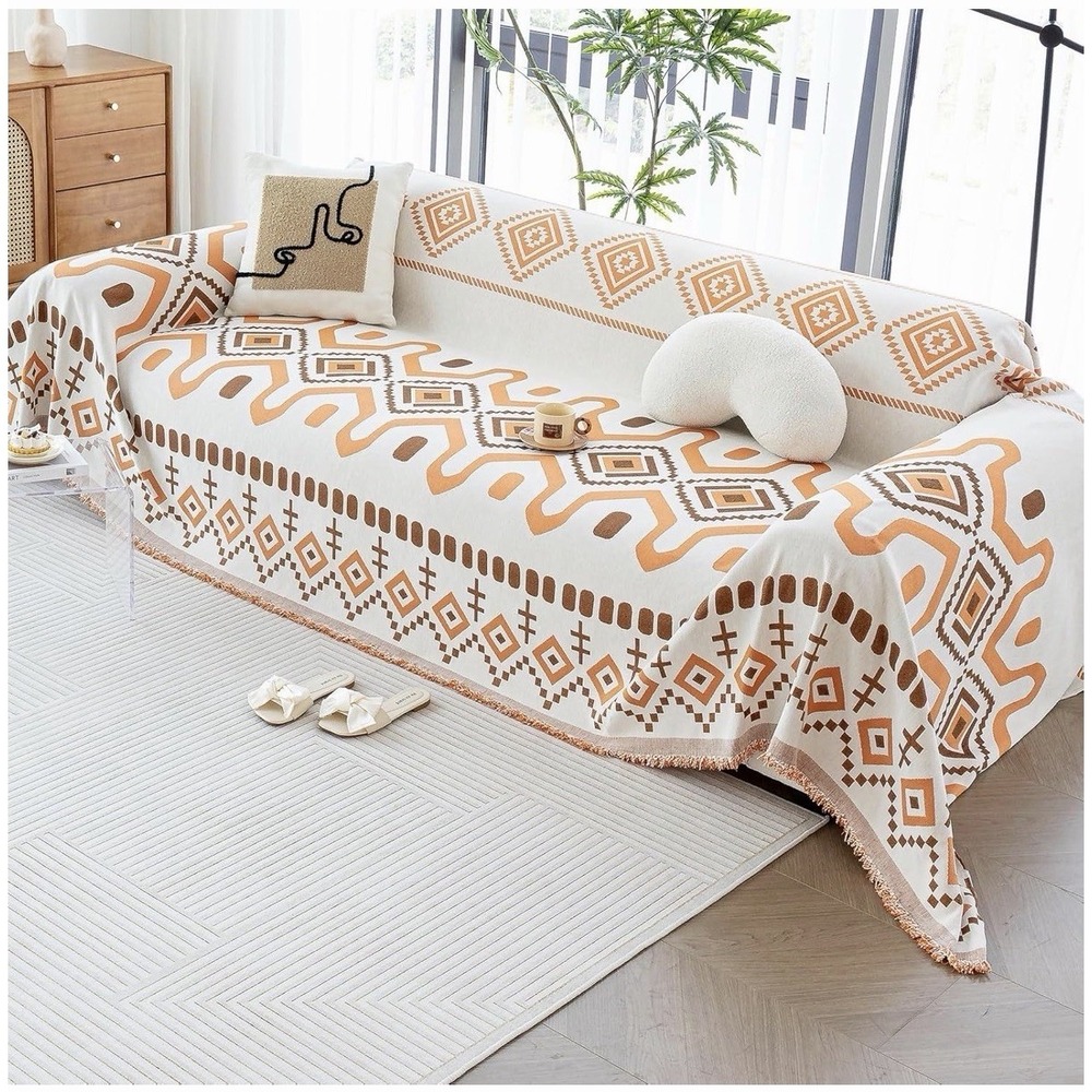 Boho Chenille Couch Covers Bohemia Sofa Pet Friendy SlipCovers Orange(71x102)